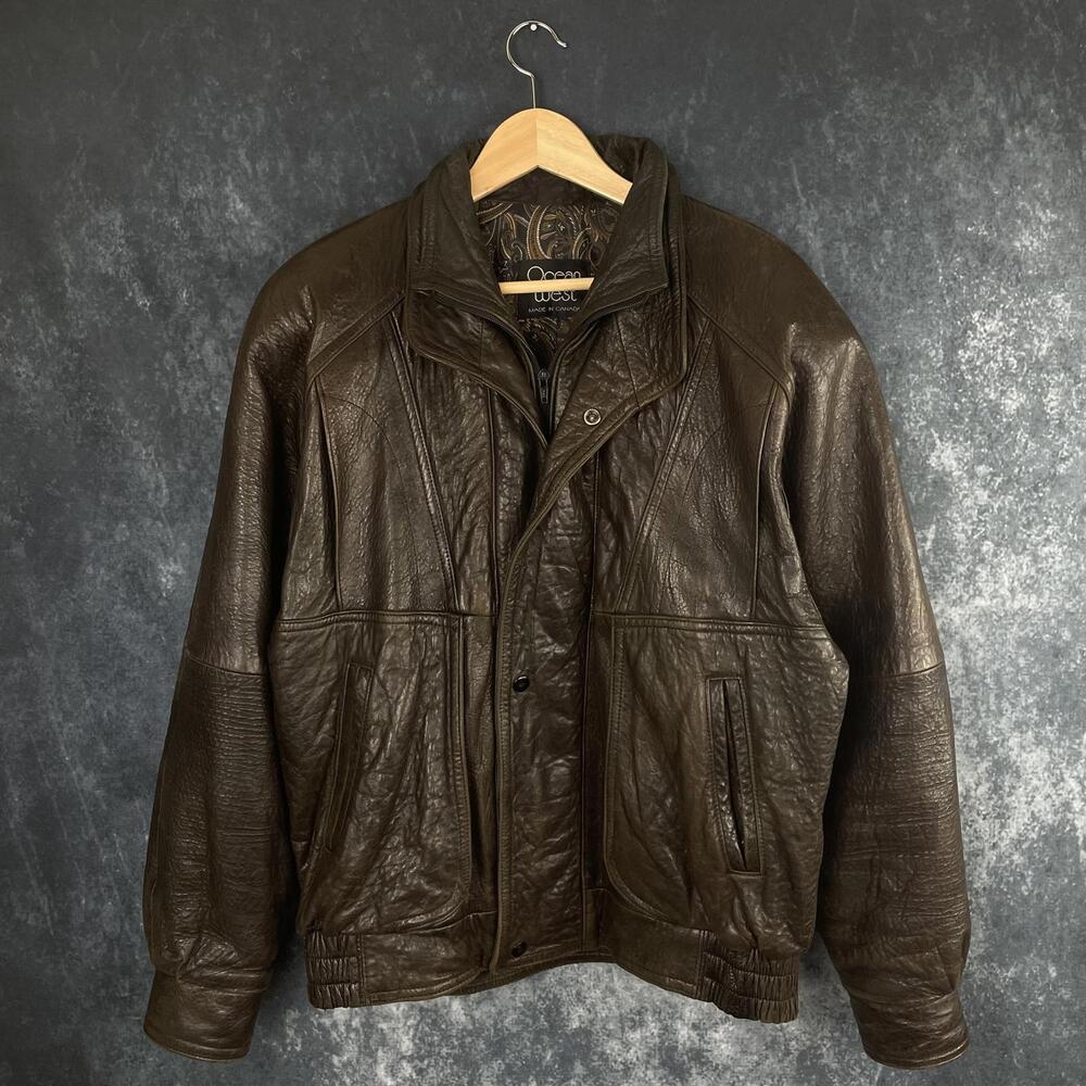 Brown Leather Bomber Jacket